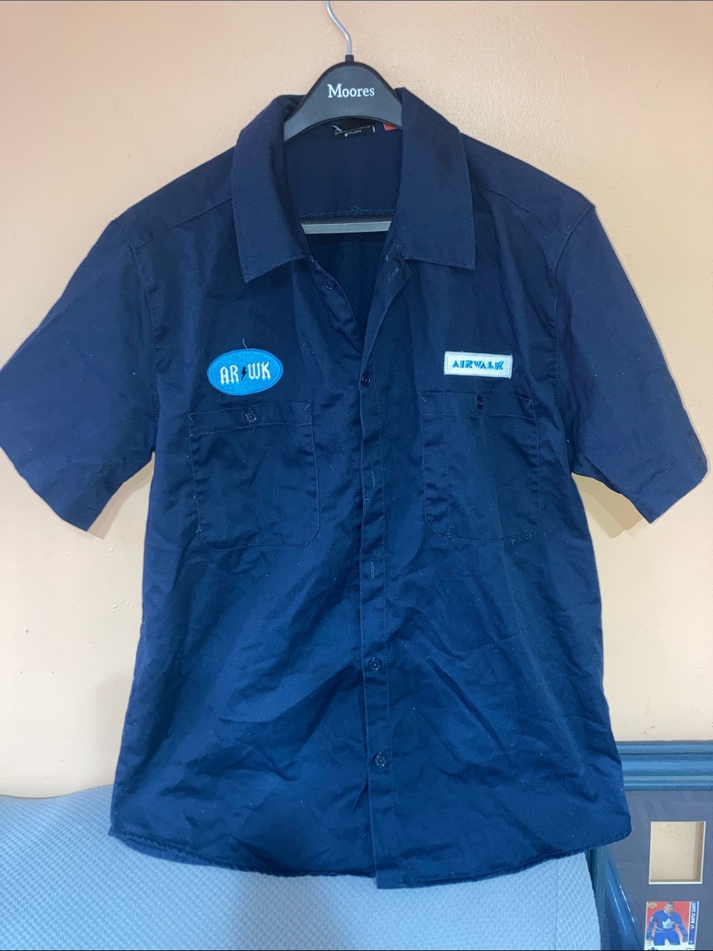 Airwalk Men's Short Sleeve Navy Button-Front Work Shirt